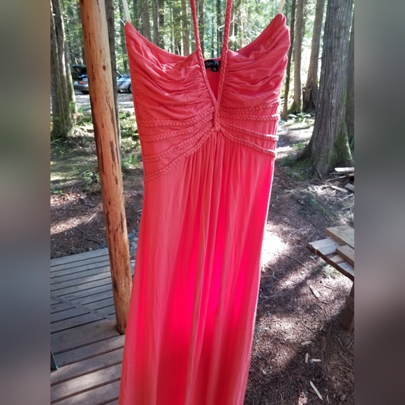 Summer Dress Orange Sky Brand Long Small Spaghetti Strap Halterneck Sleeveless - Picture 8 of 16